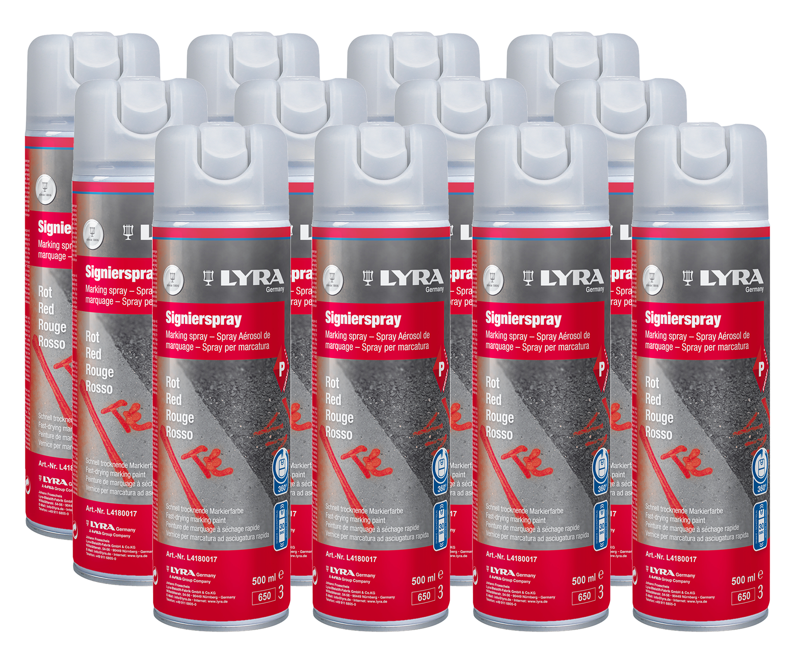 Markierspray Lyra rot 12er SET