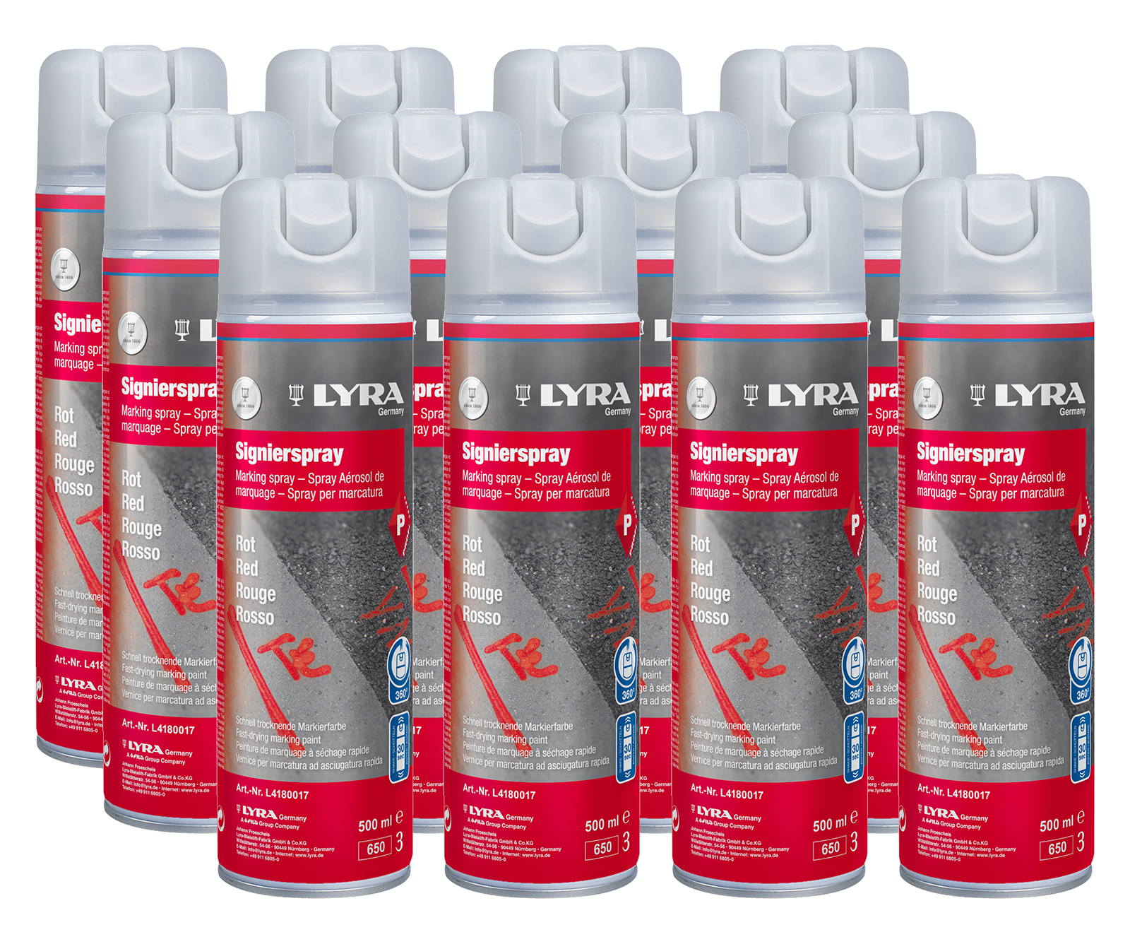 Markierspray Lyra rot 12er SET