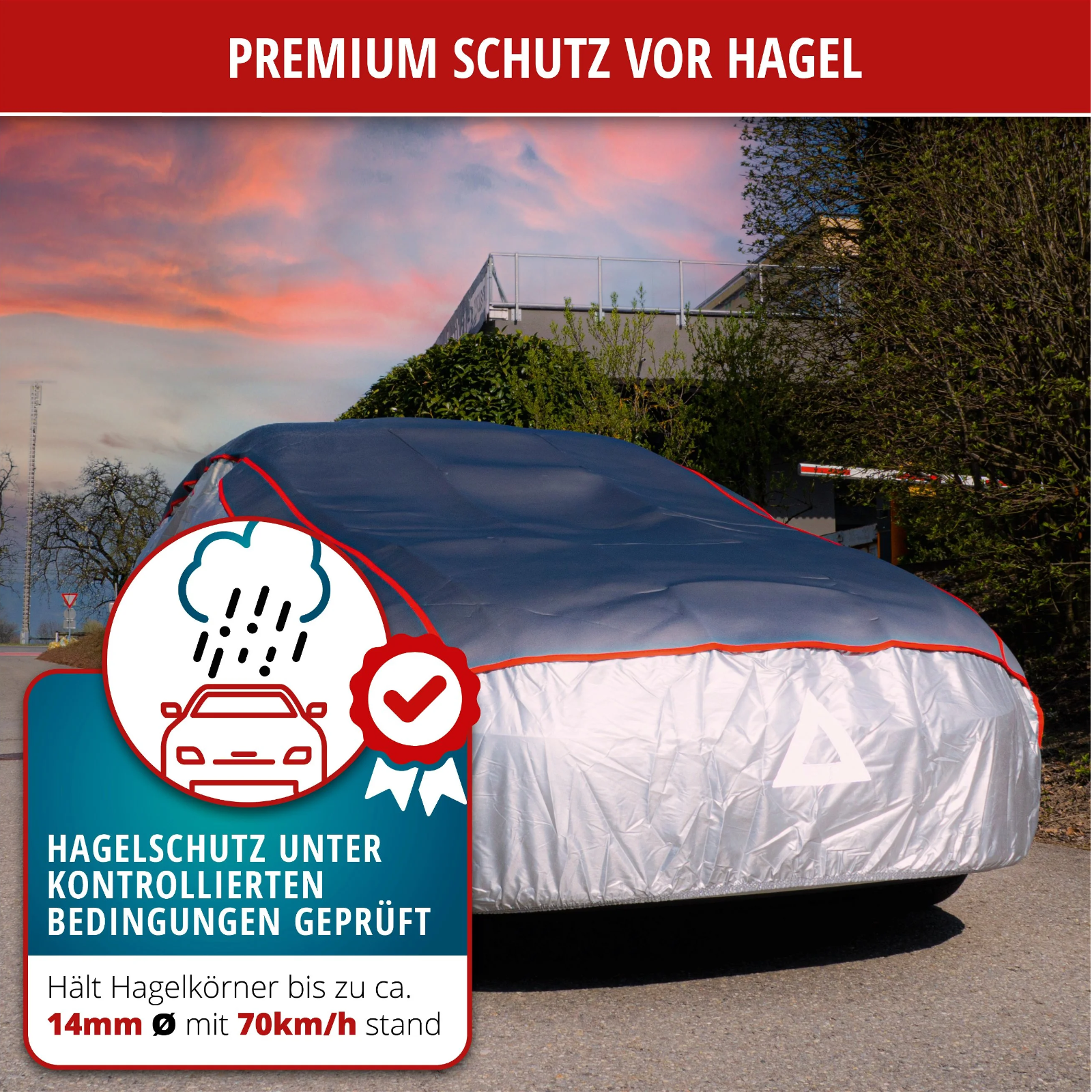Hagelschutzgarage Premium Hybrid für PKW anthrazit/silber/rot