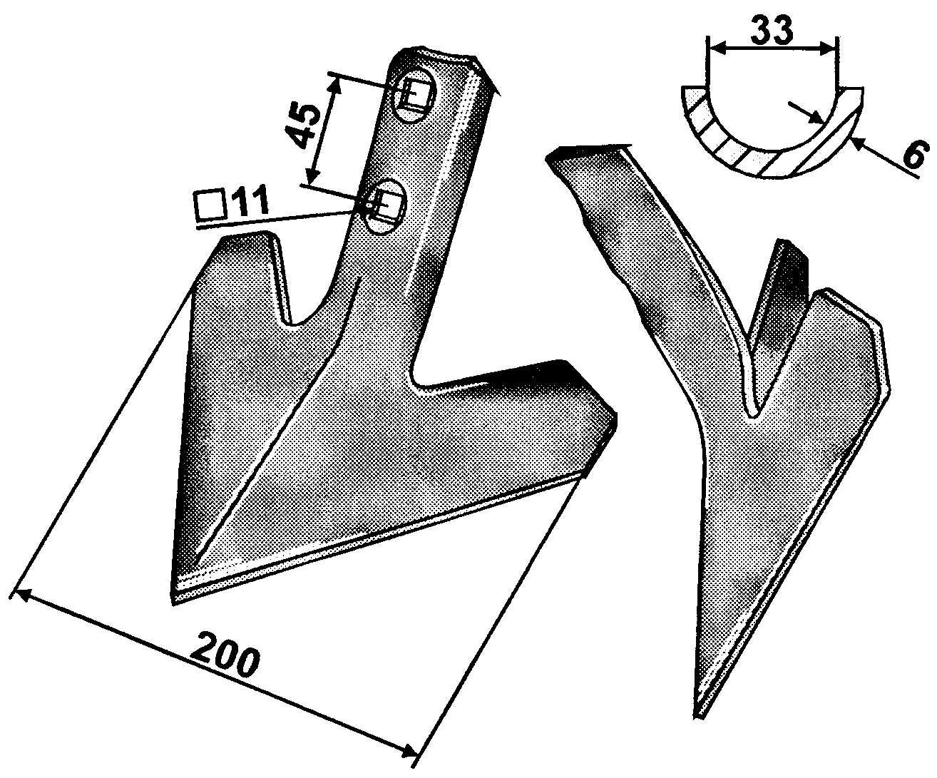Gänsefußschar 200x6 mm