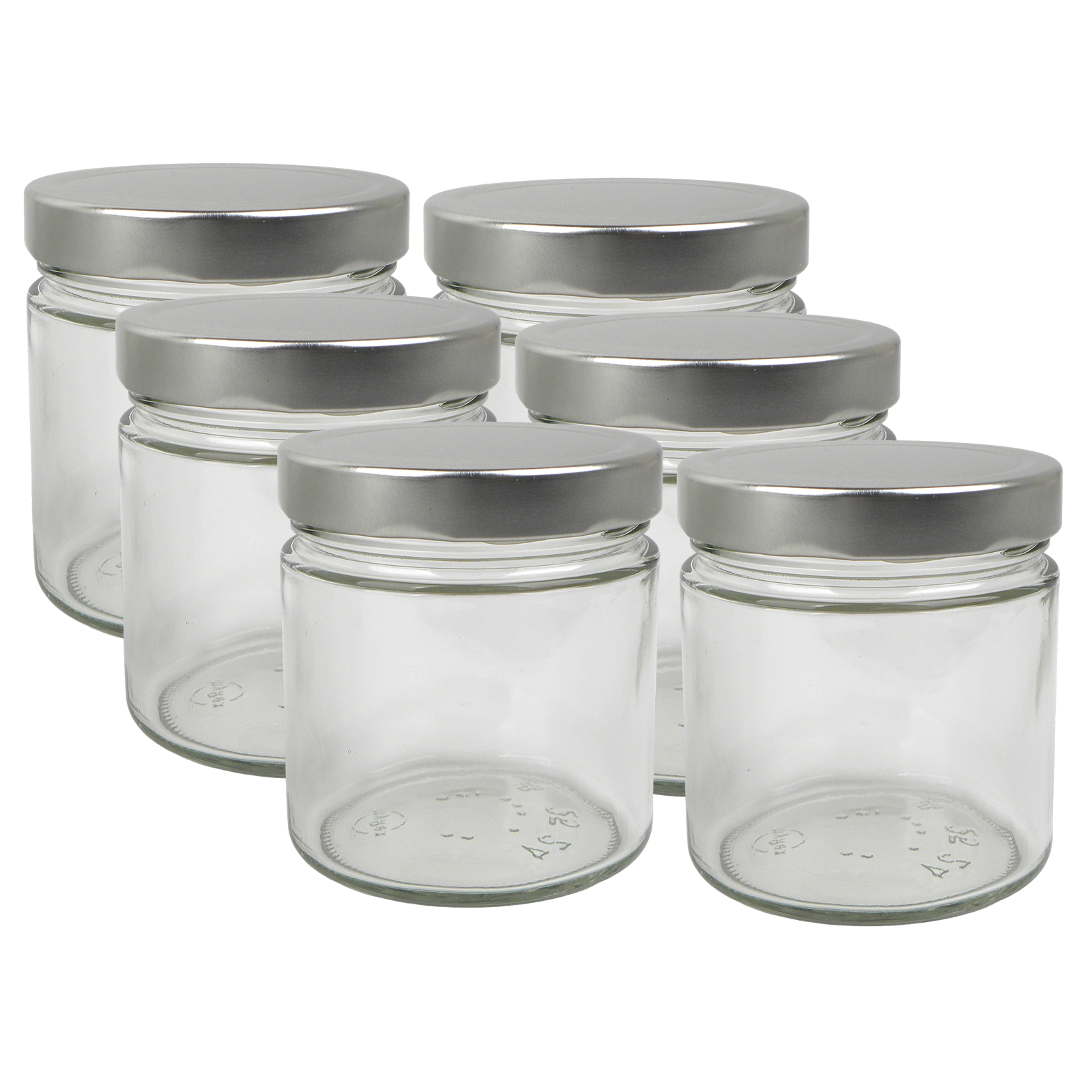 Konservenglas 6-er mit Schaubdeckel silber