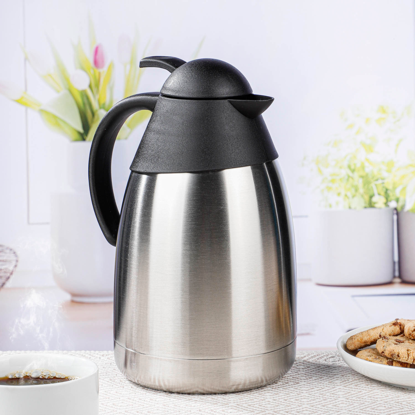 Thermoskanne 1,5l Edelstahl mit Einhandautomatik