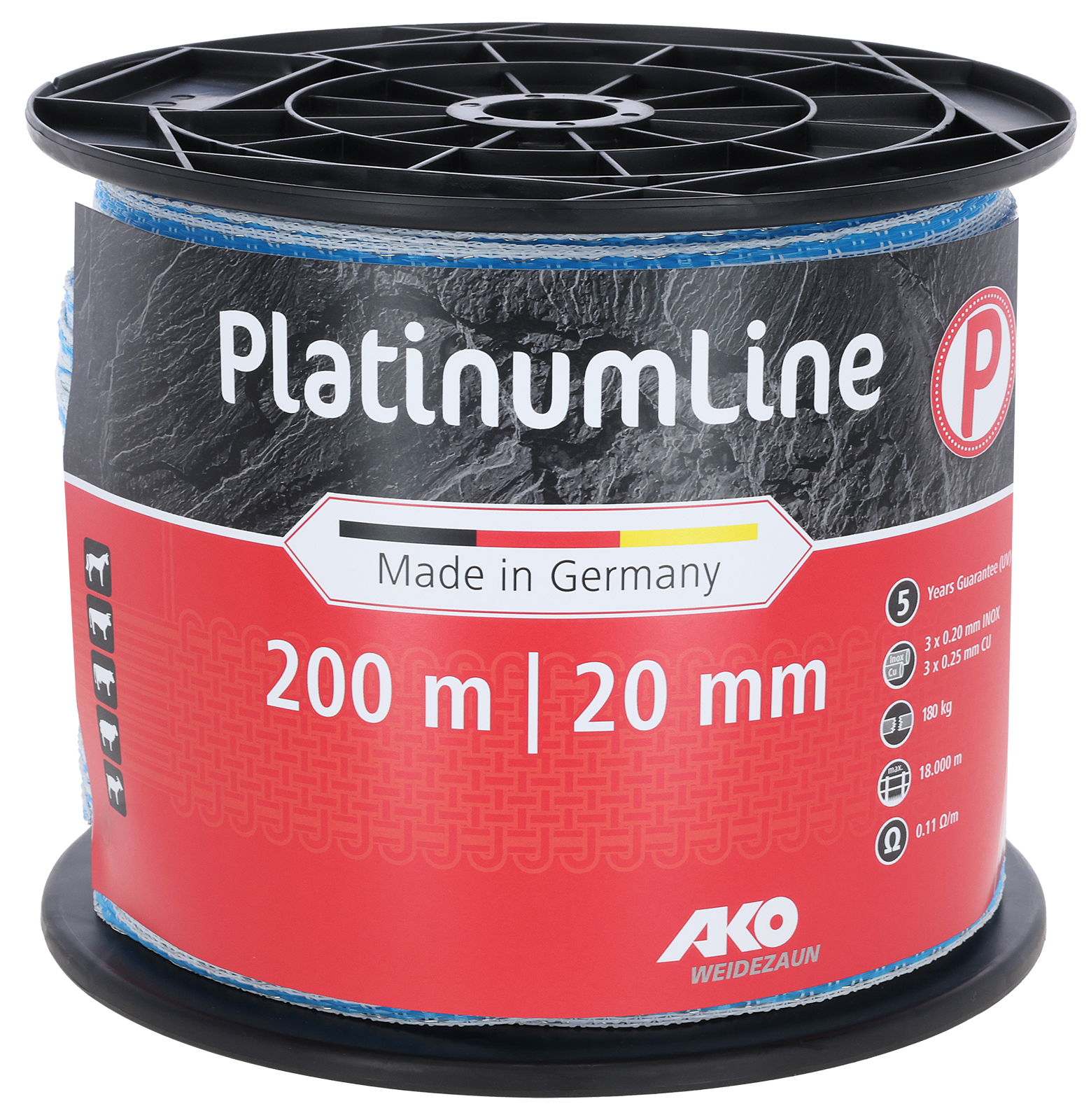 Weidezaunband Platinum weiß/blau 20 mm / 200 m