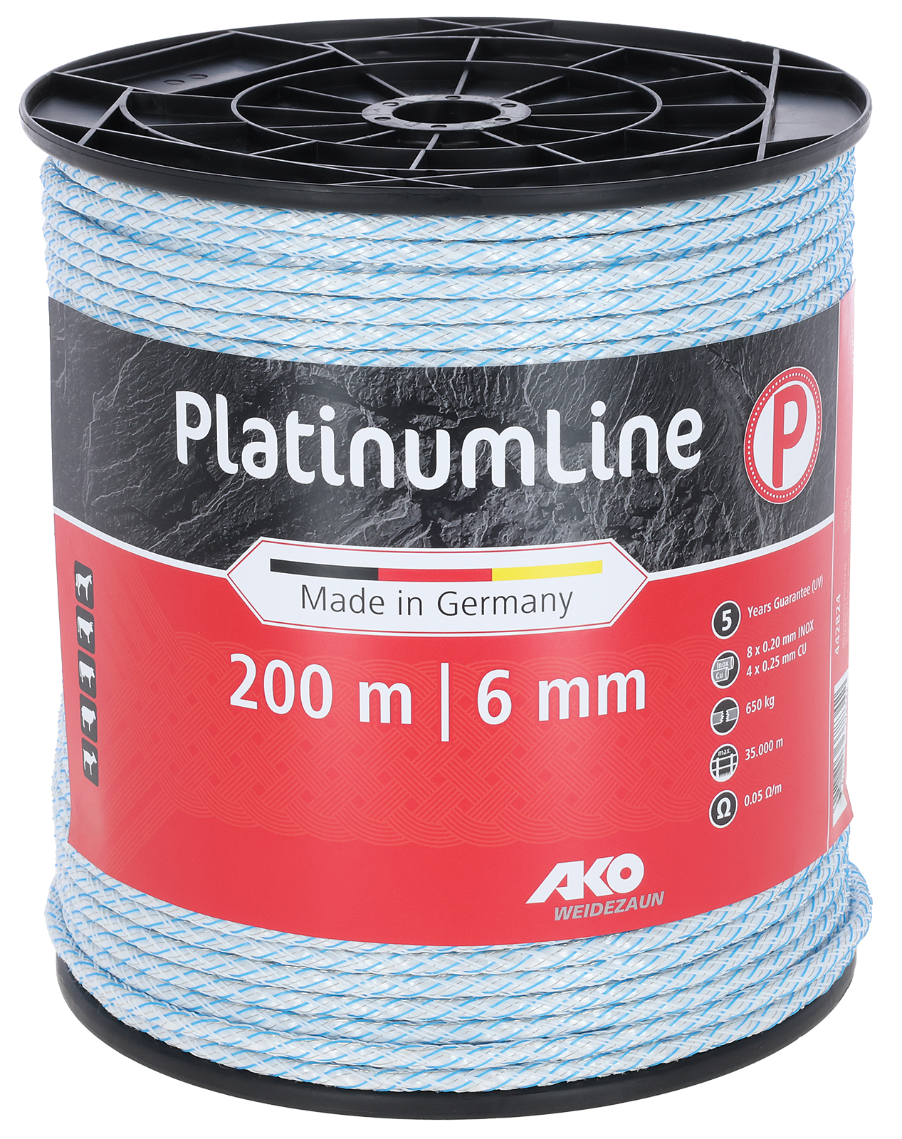 Weidezaunseil Platinum weiß/blau 6 mm / 200 m