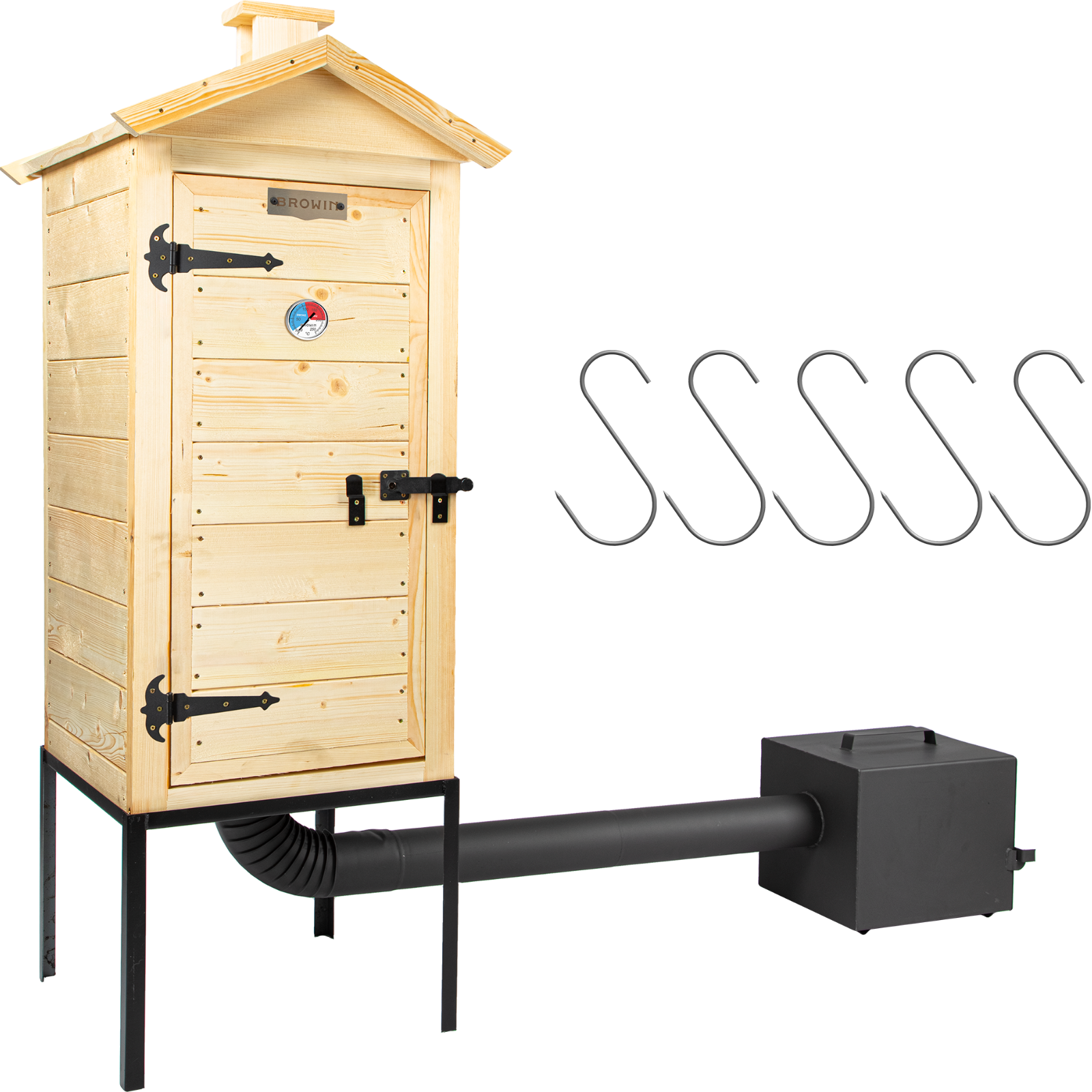 Räucherofen aus Holz 100 cm mit externer Feuerstelle