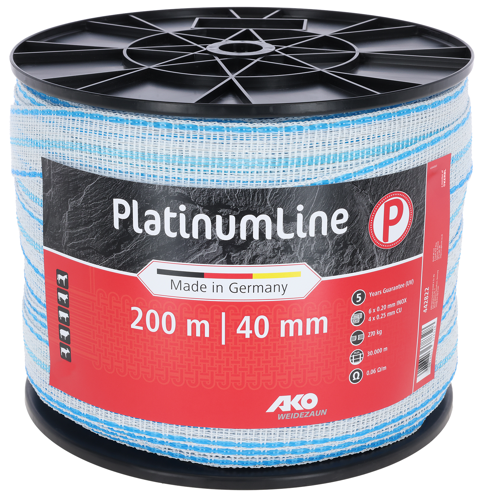 Weidezaunband Platinum weiß/blau 40 mm / 200 m