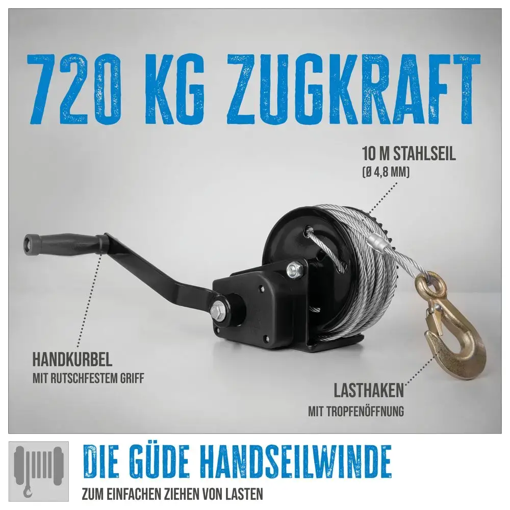  Handseilwinde 720 kg 20 m Seil 