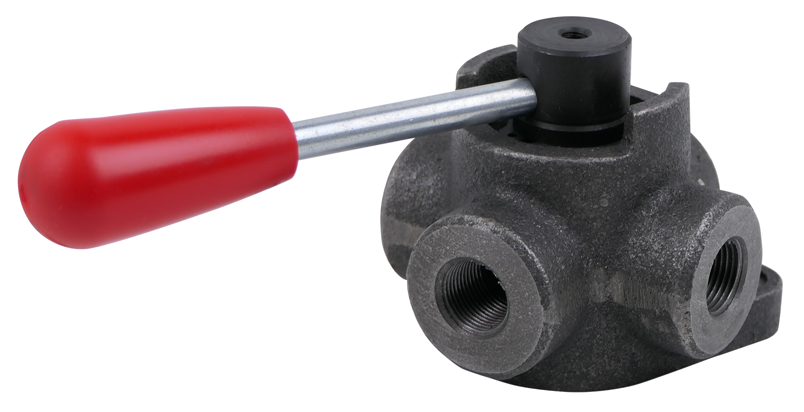 4/3-Wegeventil mechanisch umschaltbar, Mittelstellung geschlossen, für Rohrleitungseinbau