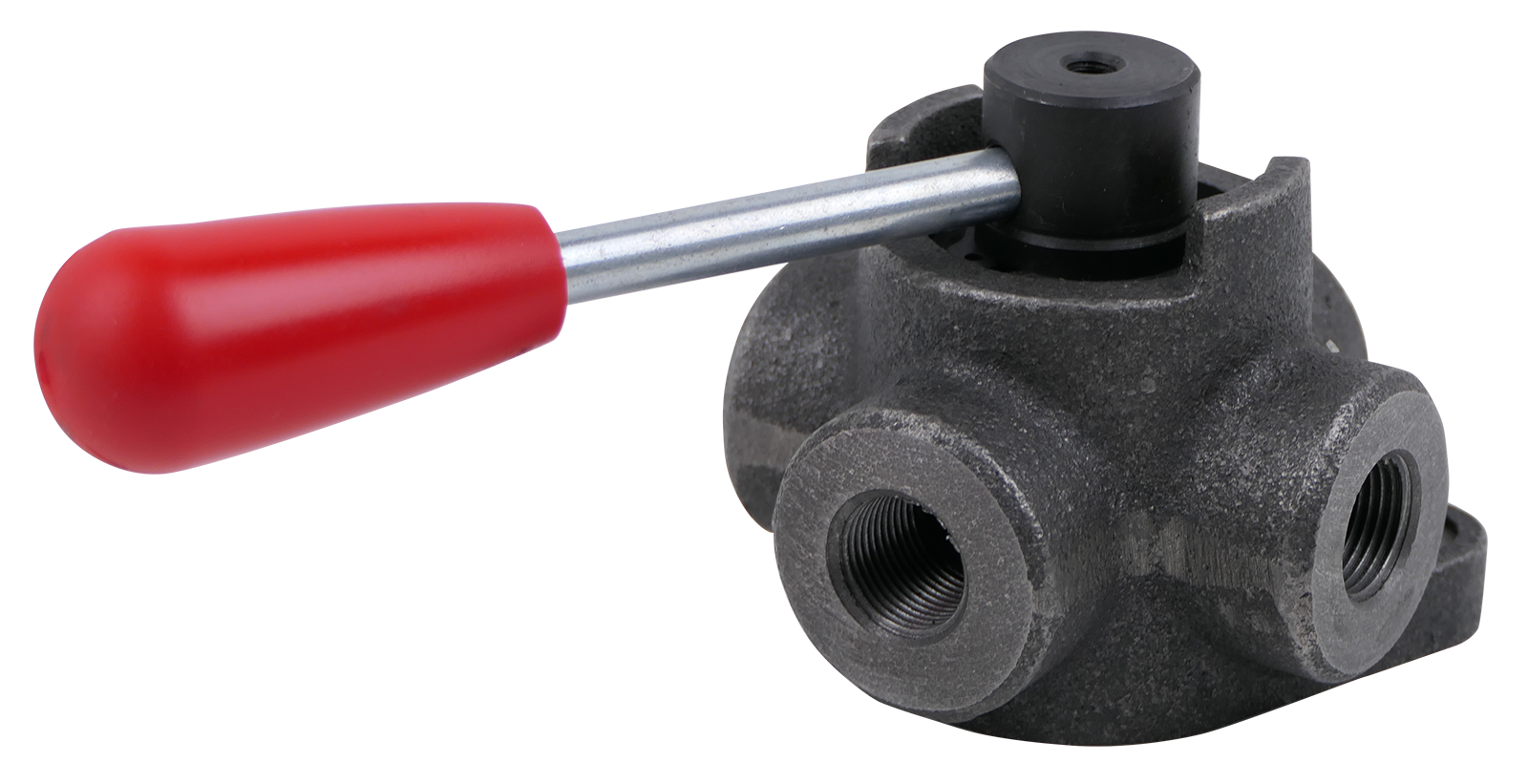 4/3-Wegeventil mechanisch umschaltbar, Mittelstellung geschlossen, für Rohrleitungseinbau