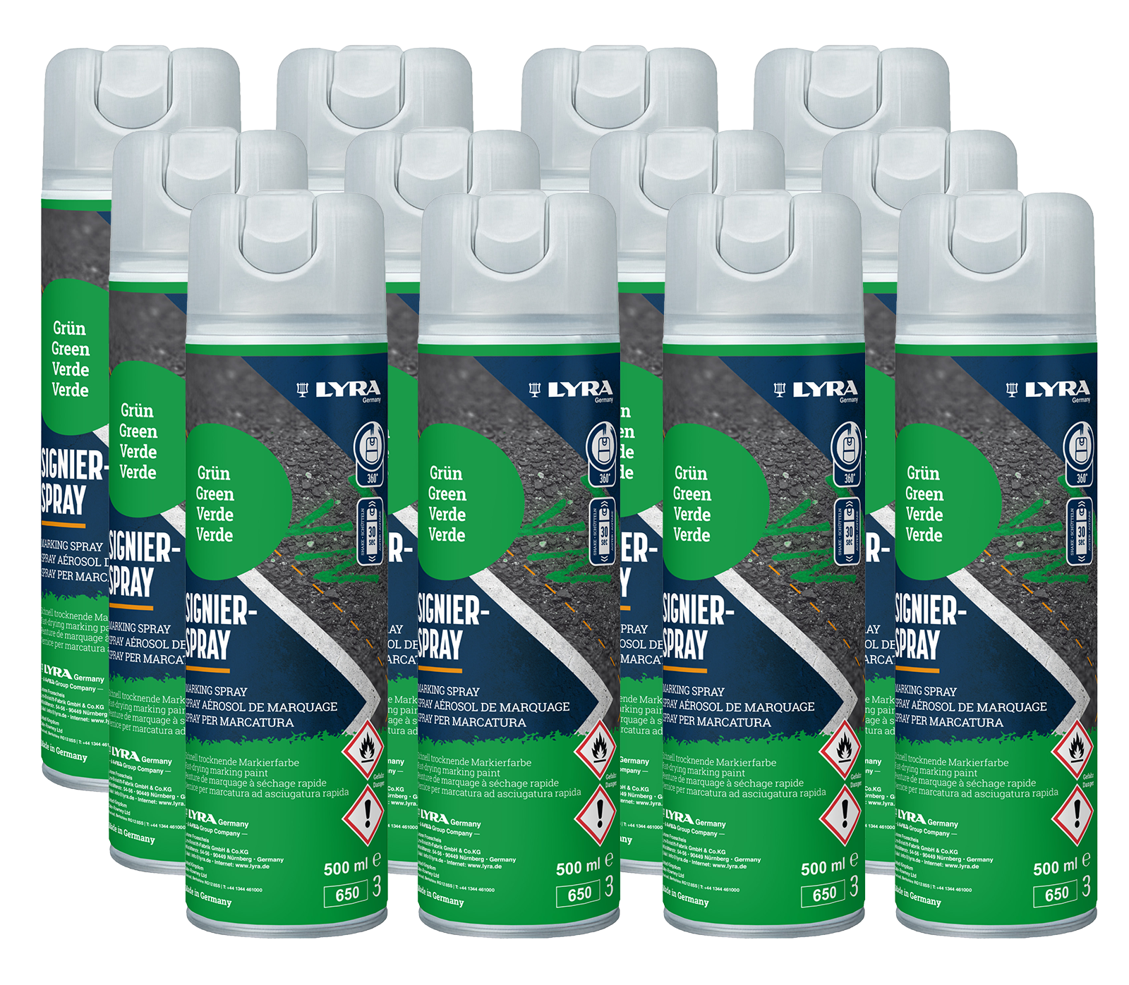 Markierspray Lyra grün 12er SET