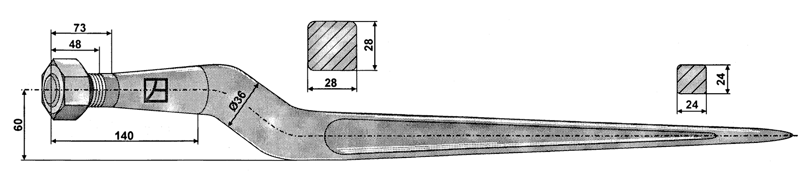 Silo tine 810mm, square profile, instead of Bressel & Lade 70400812