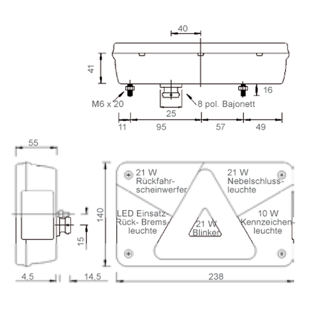 Heckleuchte Multipoint 5 LED mit Bajonettanschluss