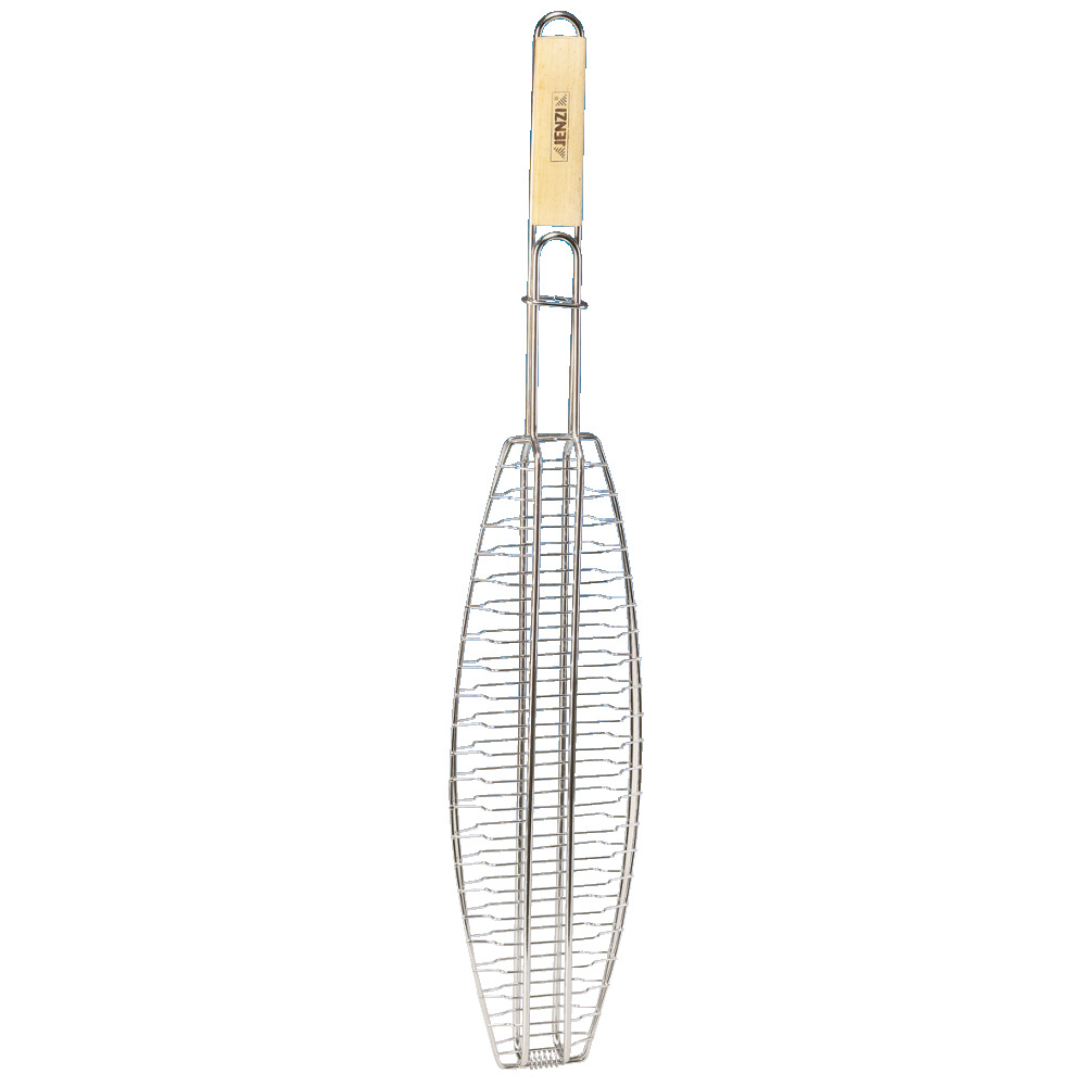 Fischgrillzange groß, mit Holzgriff