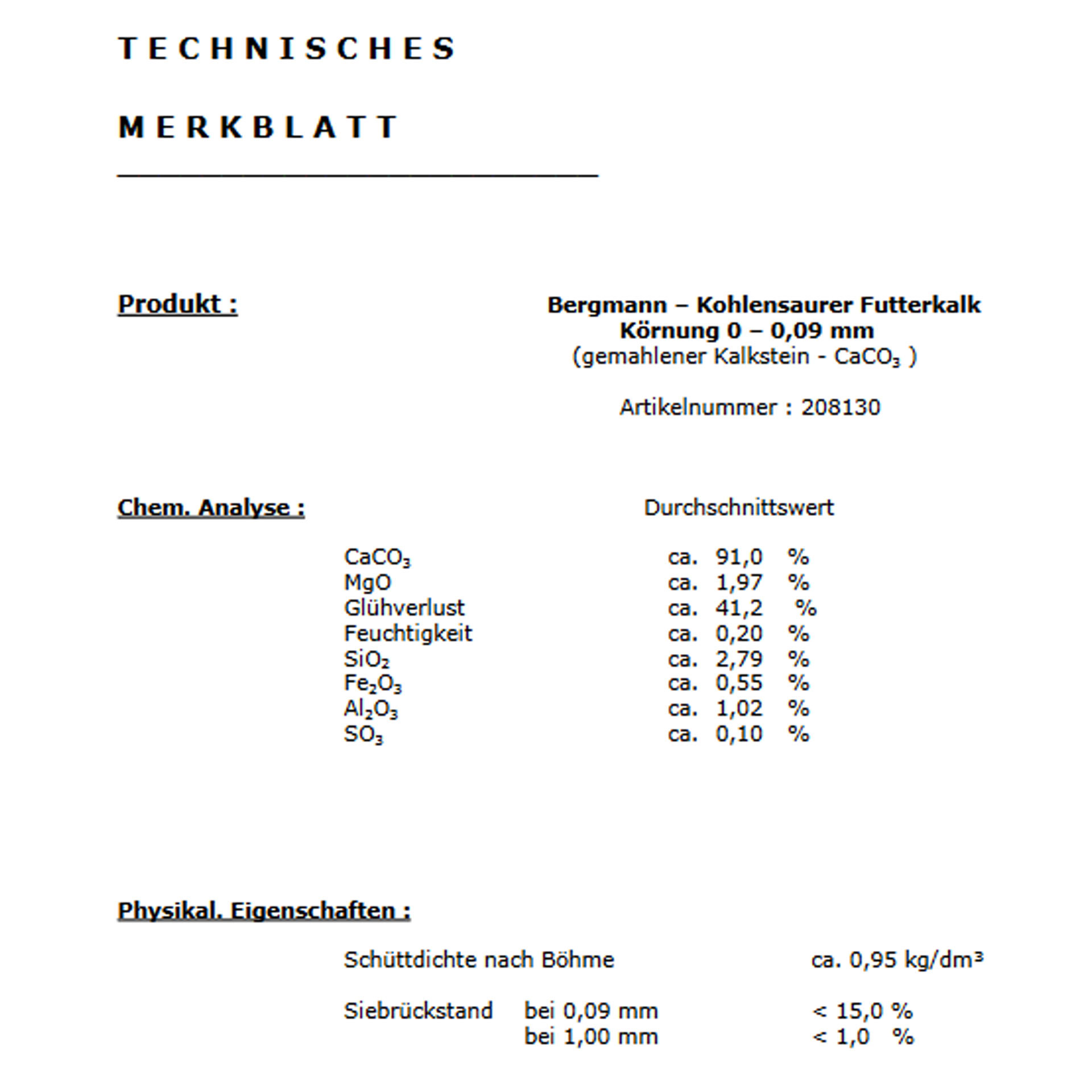 Nutzvieh-Futterkalk 0-0,09 mm - 25 kg Sack