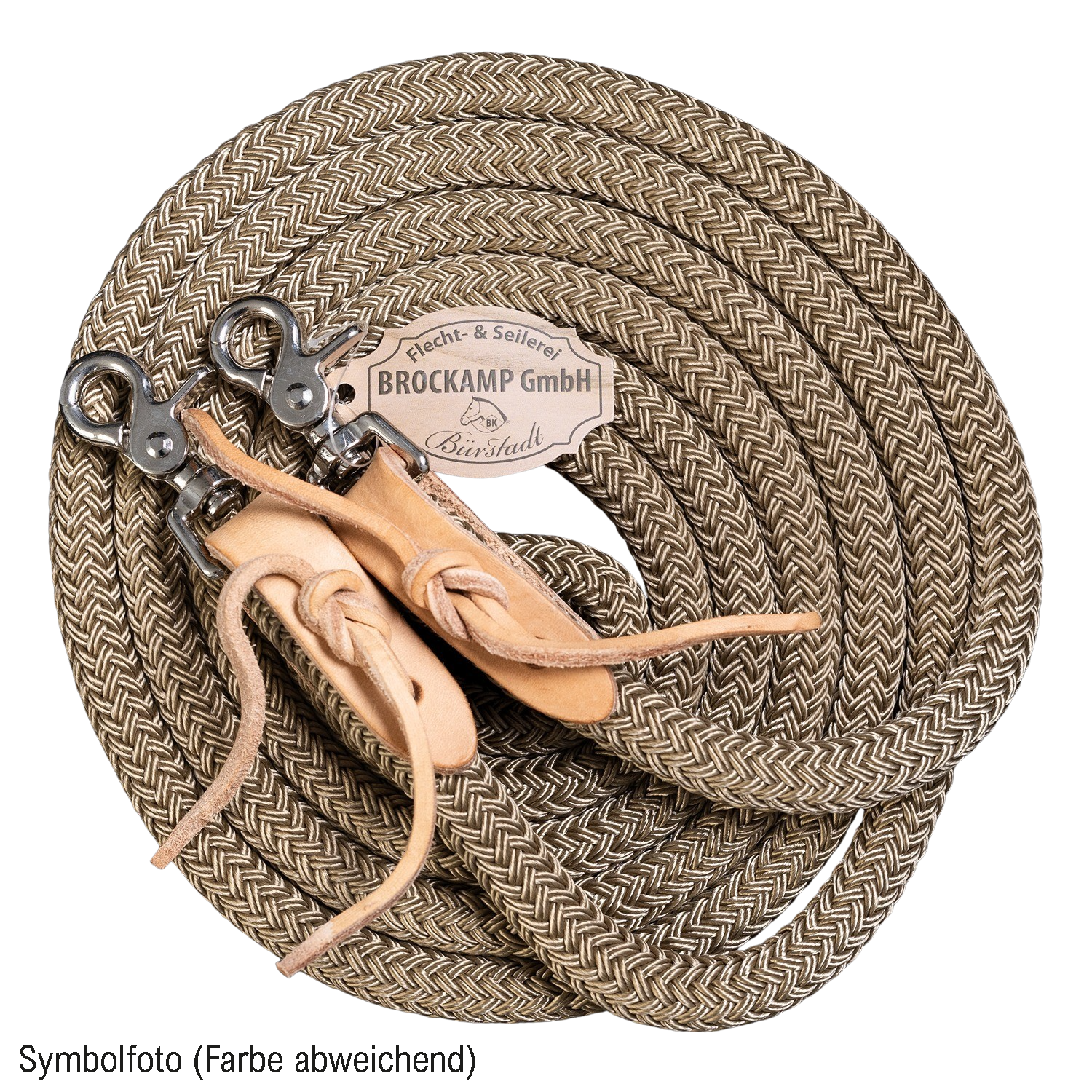 Zügel geschlossen, 3 m Länge, mit Lederadapter, Messingkarabiner