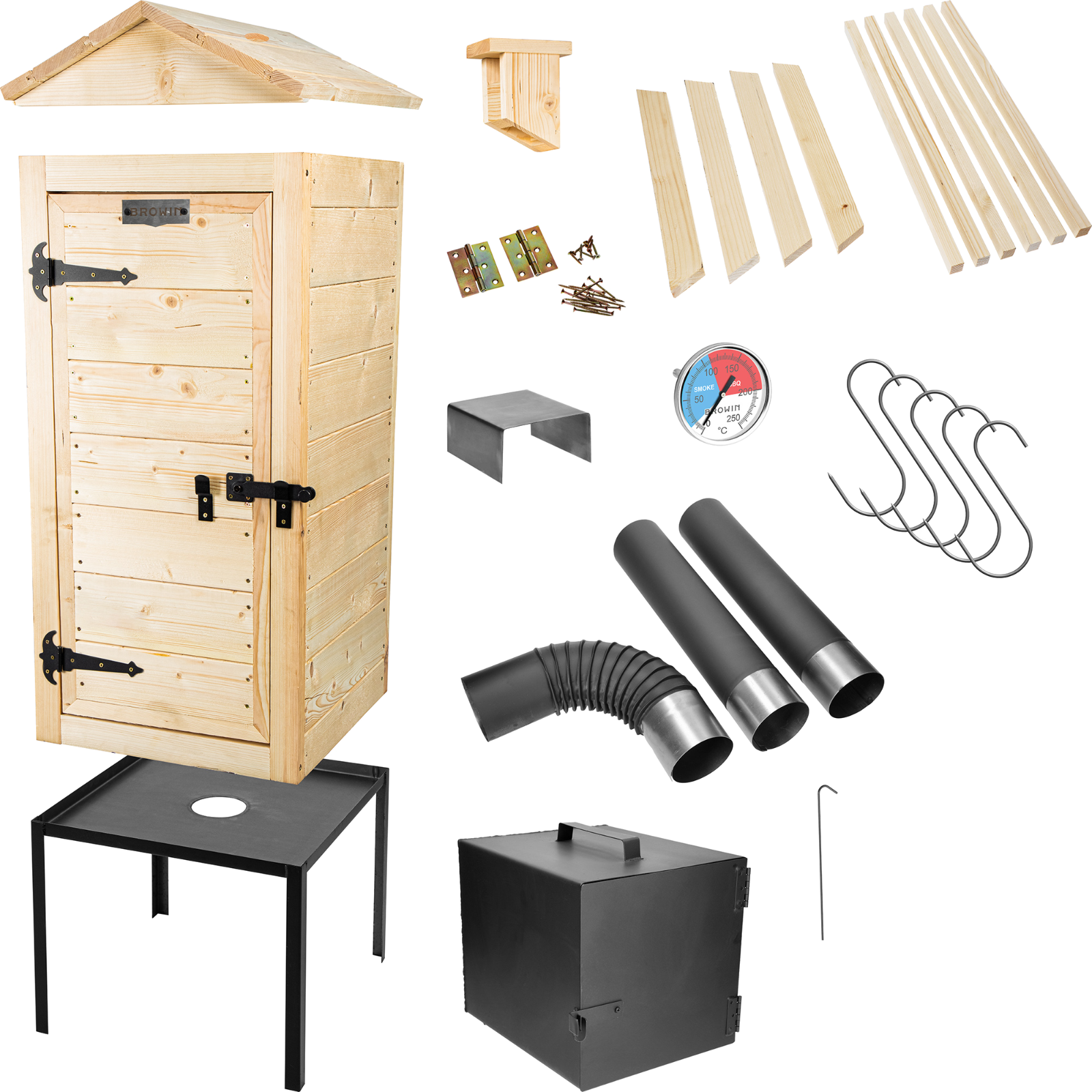 Räucherofen aus Holz 100 cm mit externer Feuerstelle