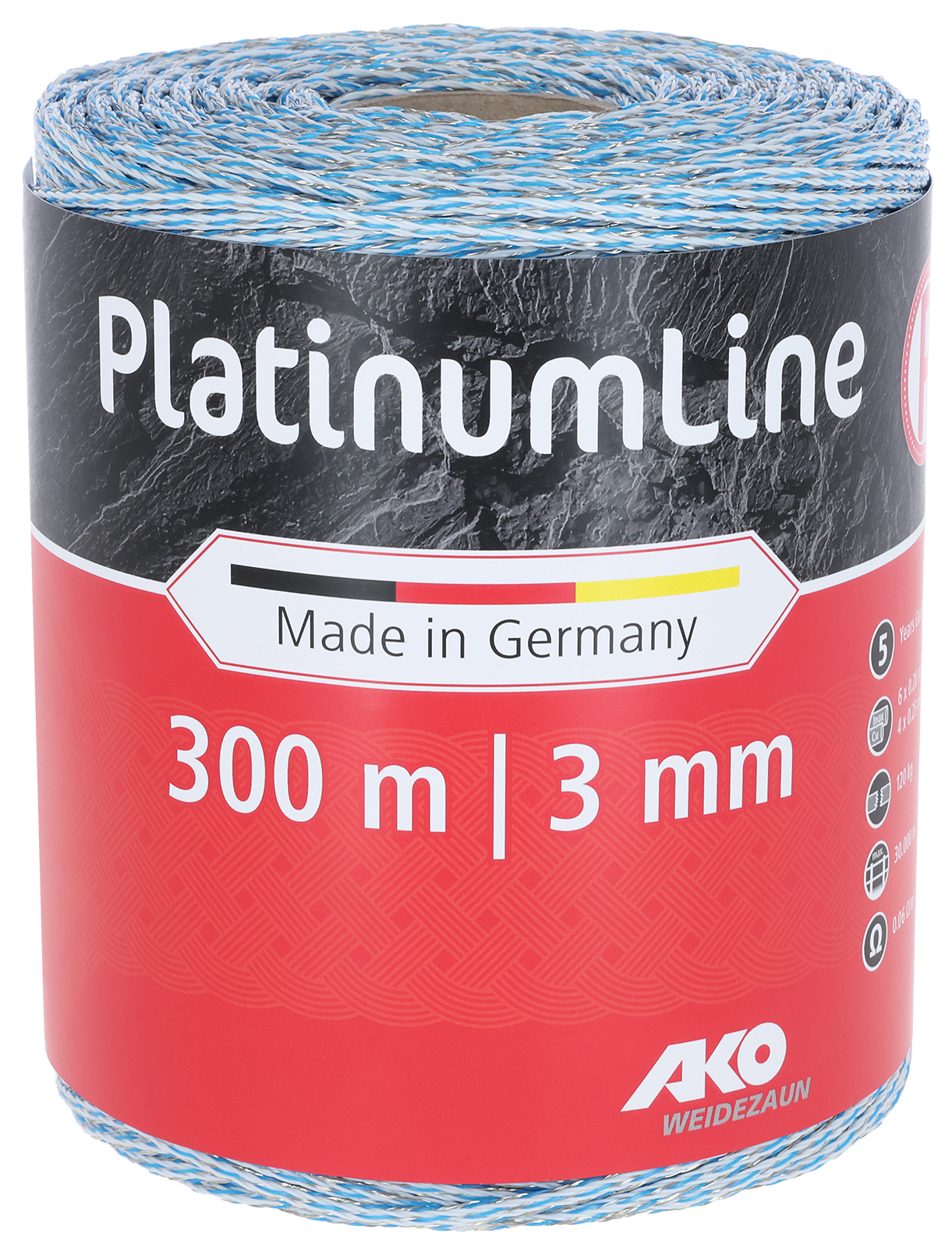 Weidezaunlitze Platinum weiß/blau 3 mm / 300 m