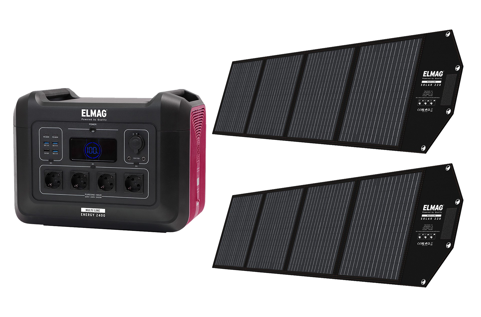 Solargeneratorset Energy 2400W + 2 x Solar 220 Watt tragbar