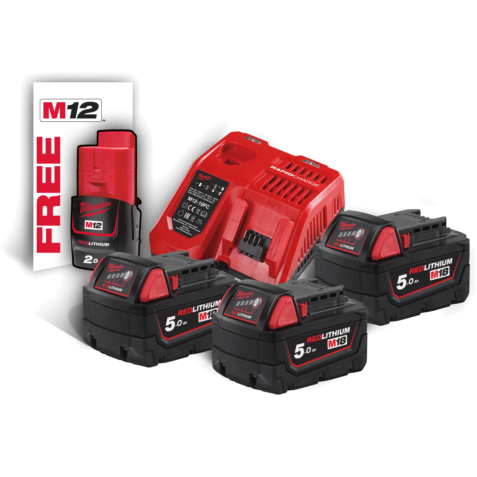 Kit de démarrage batterie M18 3x18V/5,0Ah+1x12V/2,0Ah