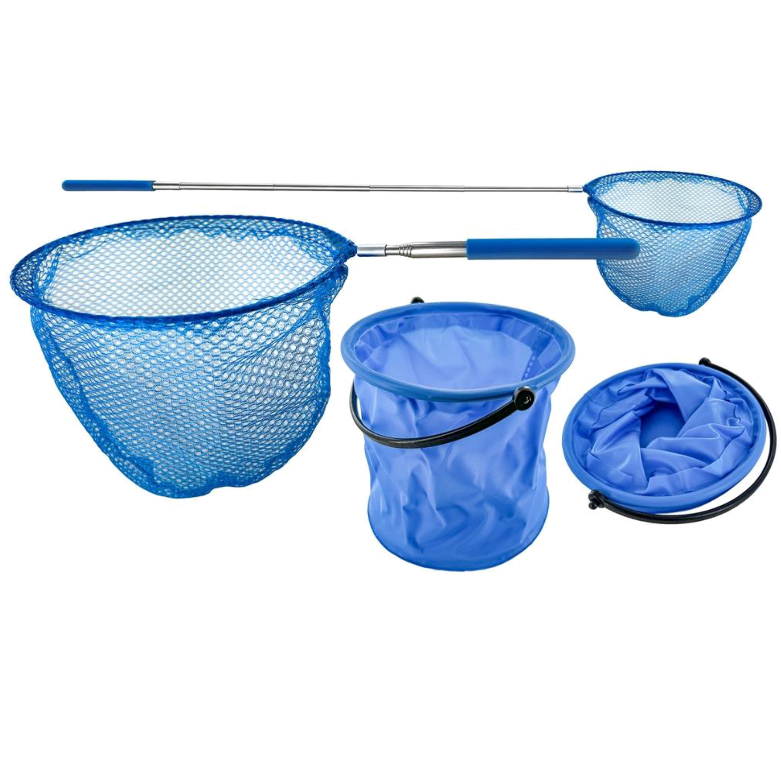 Ensemble enfant épuisette et seau pliable bleu
