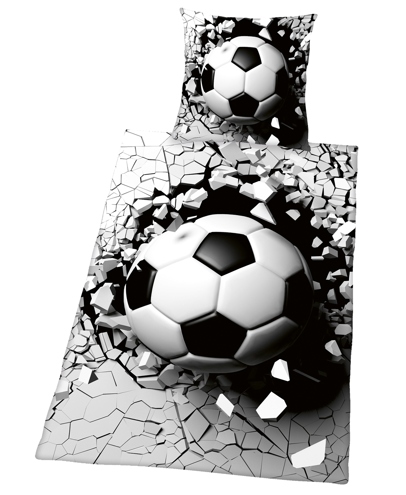Bettwäsche Fußball 3D grau 70/90 cm + 140/200 cm