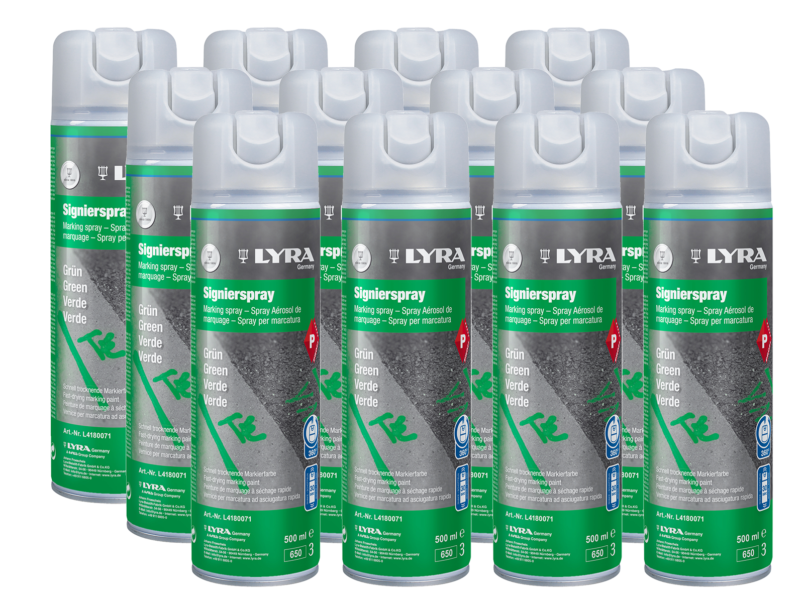 Markierspray Lyra grün 12er SET