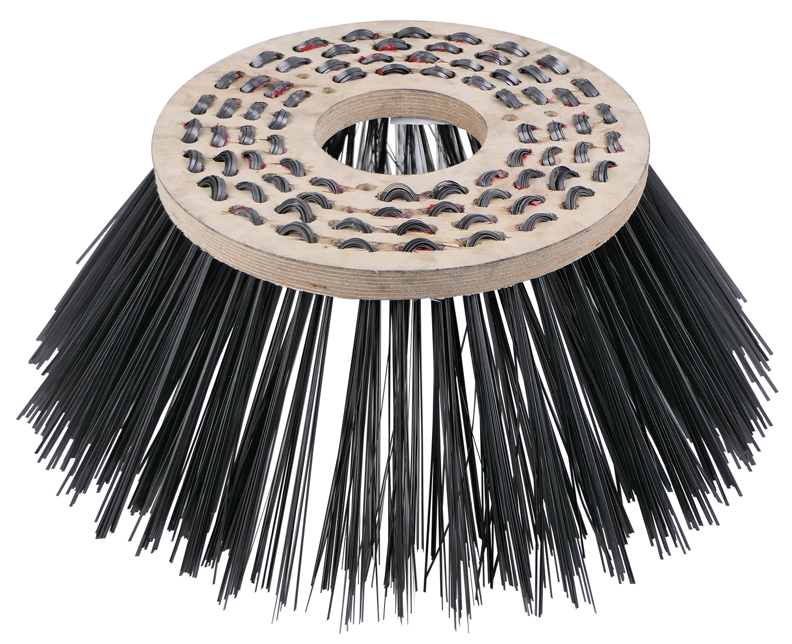 Balai à disque pour balayeuses avec garniture en fil plat