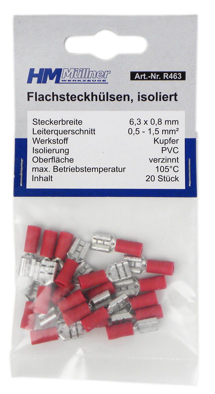 Flachsteckhülse Rot 6,3 mm, 20 Stk.