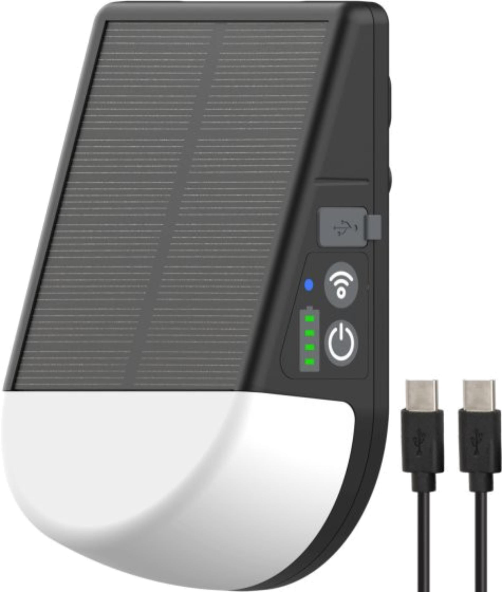 Battery-powered solar LED lamp with motion detector