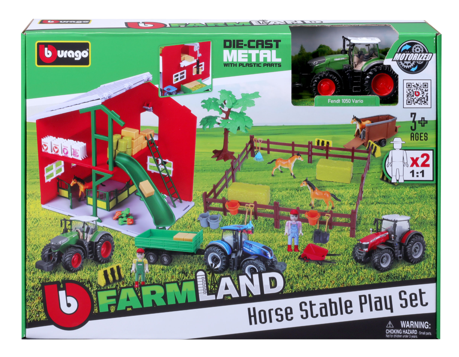 Pferdestall Set mit Weide und Traktor