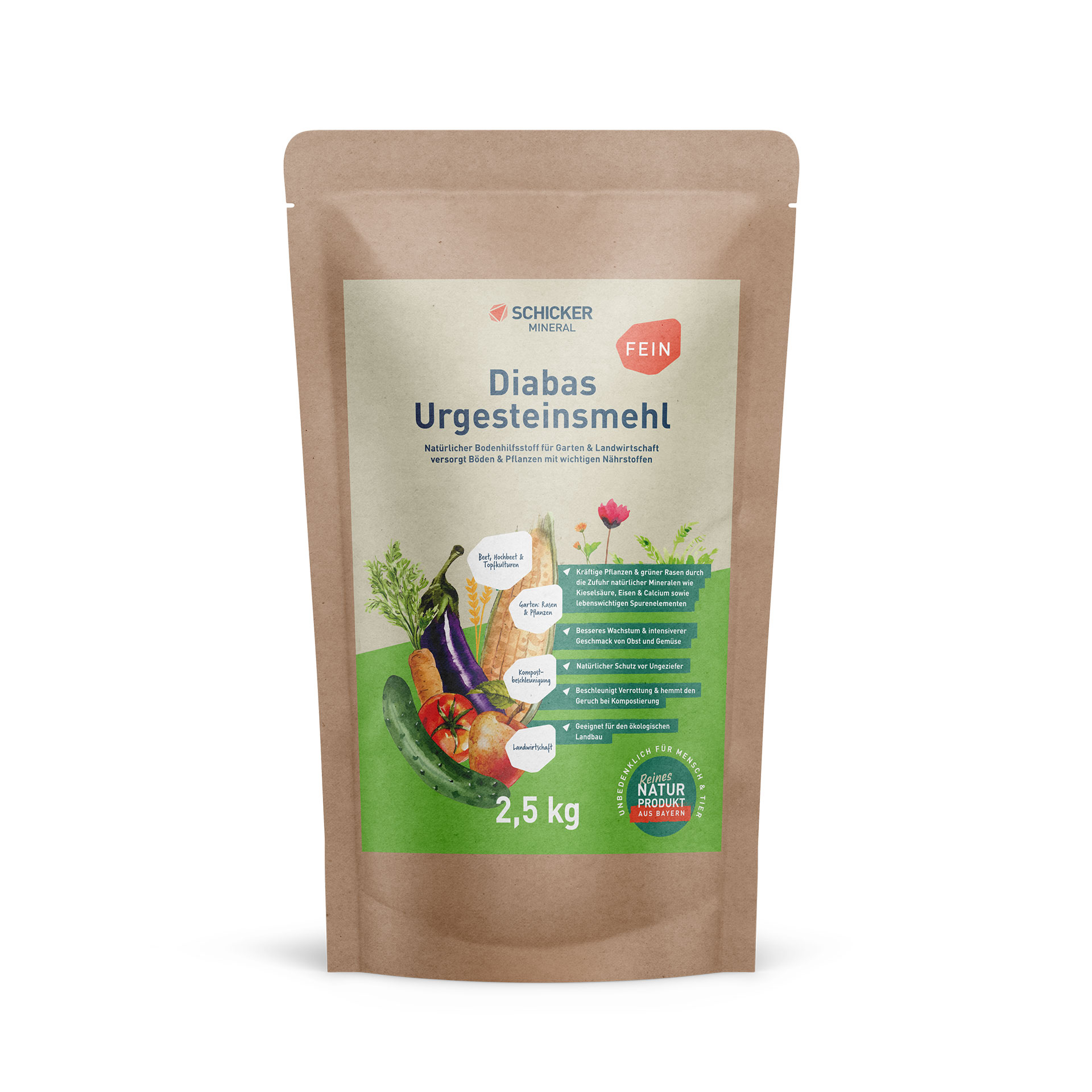 Diabas Urgesteinsmehl fein - 2,5 kg Sack