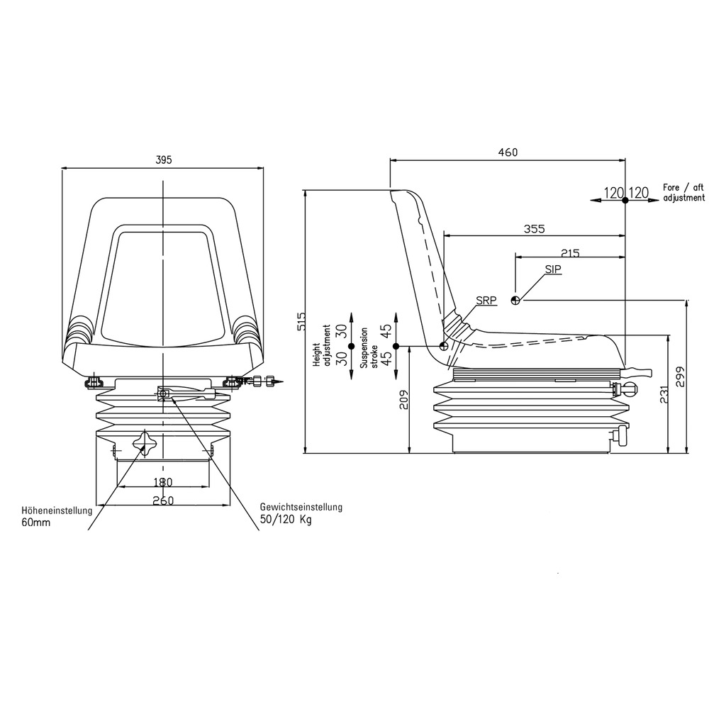 Traktorsitz / Schleppersitz für Schmalspurtraktore mechanisch