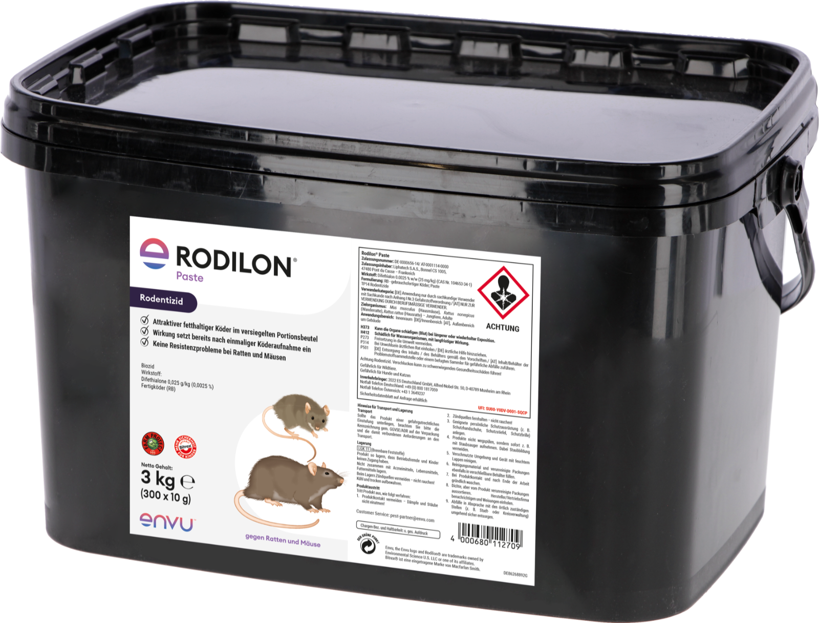 Rattenköder Rodilon® Paste, 3 kg *