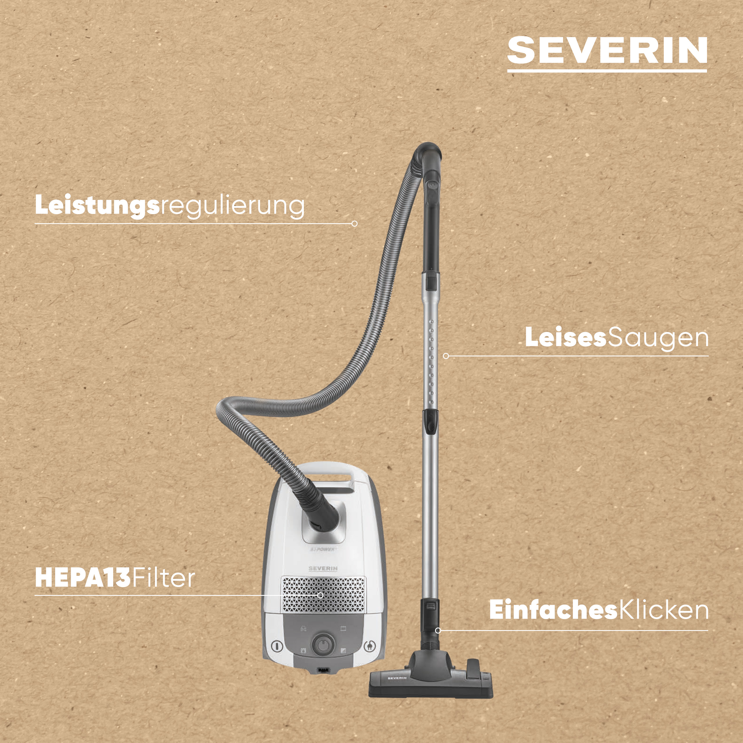 Bodenstaubsauger 850 W mit HEPA Filter und XL-Parkettbürste