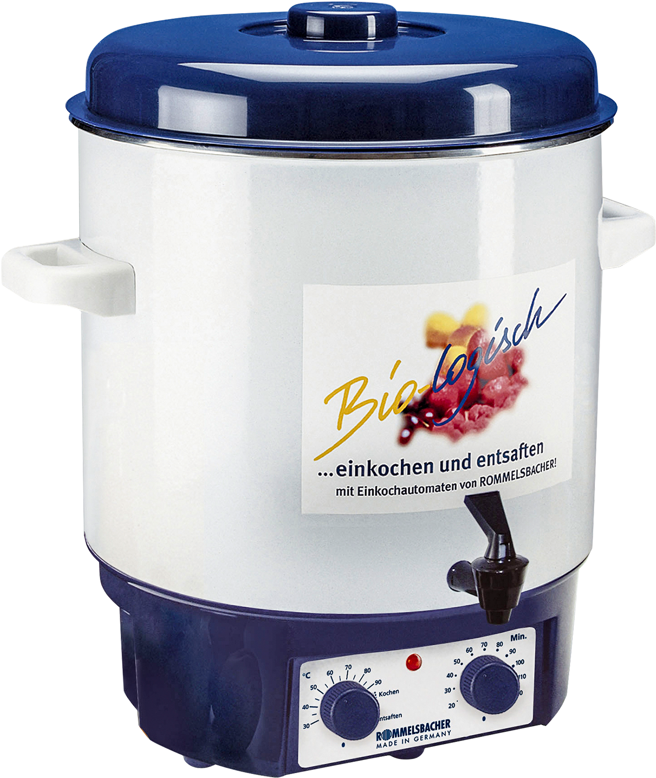 Boiling-in machine with drain tap and timer
