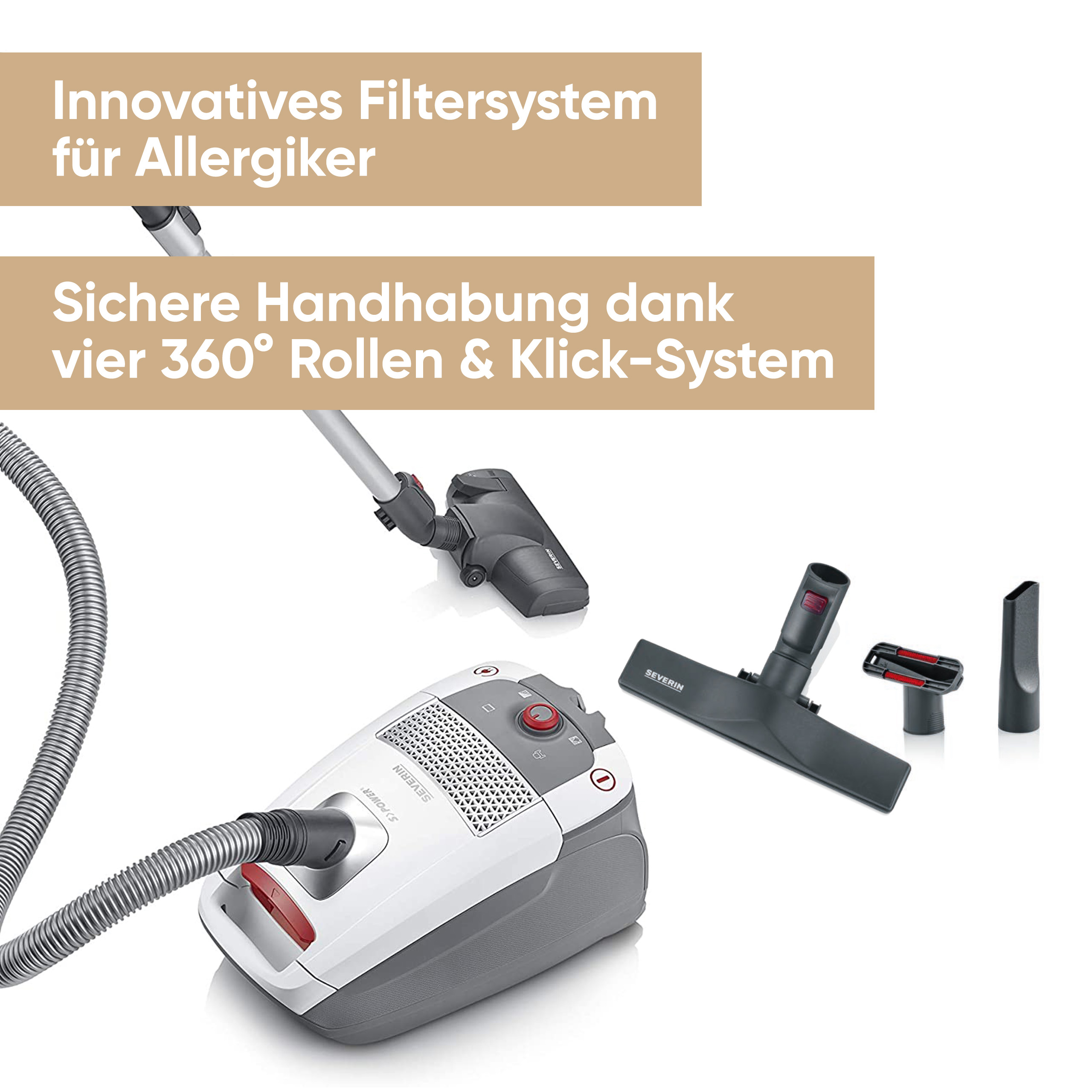 Bodenstaubsauger 850 W mit HEPA Filter und XL-Parkettbürste