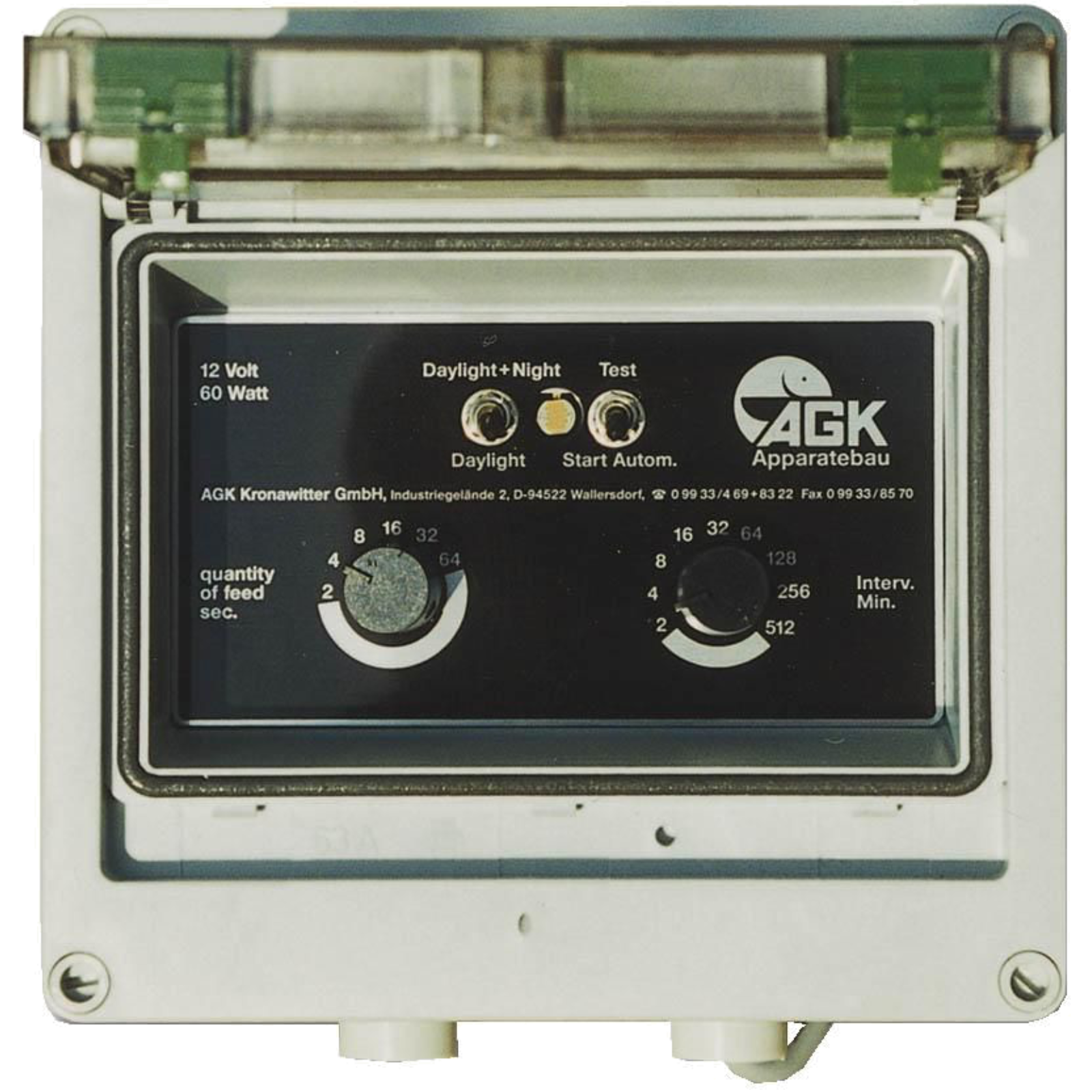 Elektronische Steuereinheit, passend zu unseren Futterautomaten mit Vibrationssystem und Streuer mit Schneckenförderer