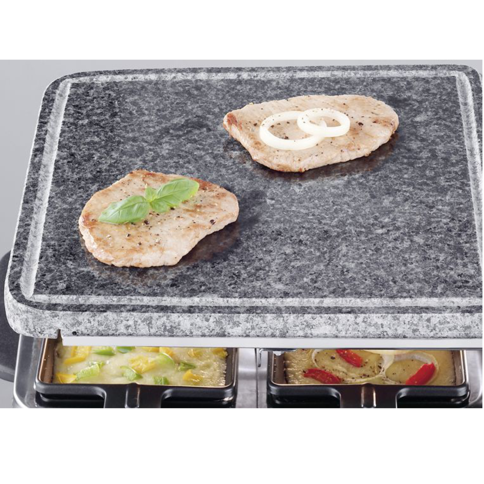  Raclette 8 Pfännchen mit Stein und Wendegussplatte