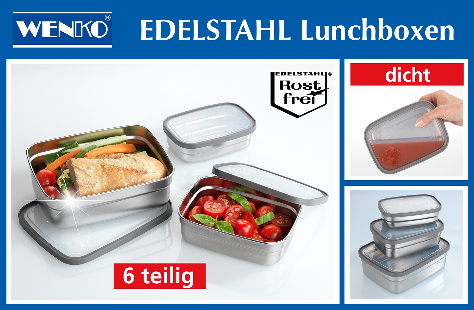  Lunchboxen 6tlg. aus Edelstahl