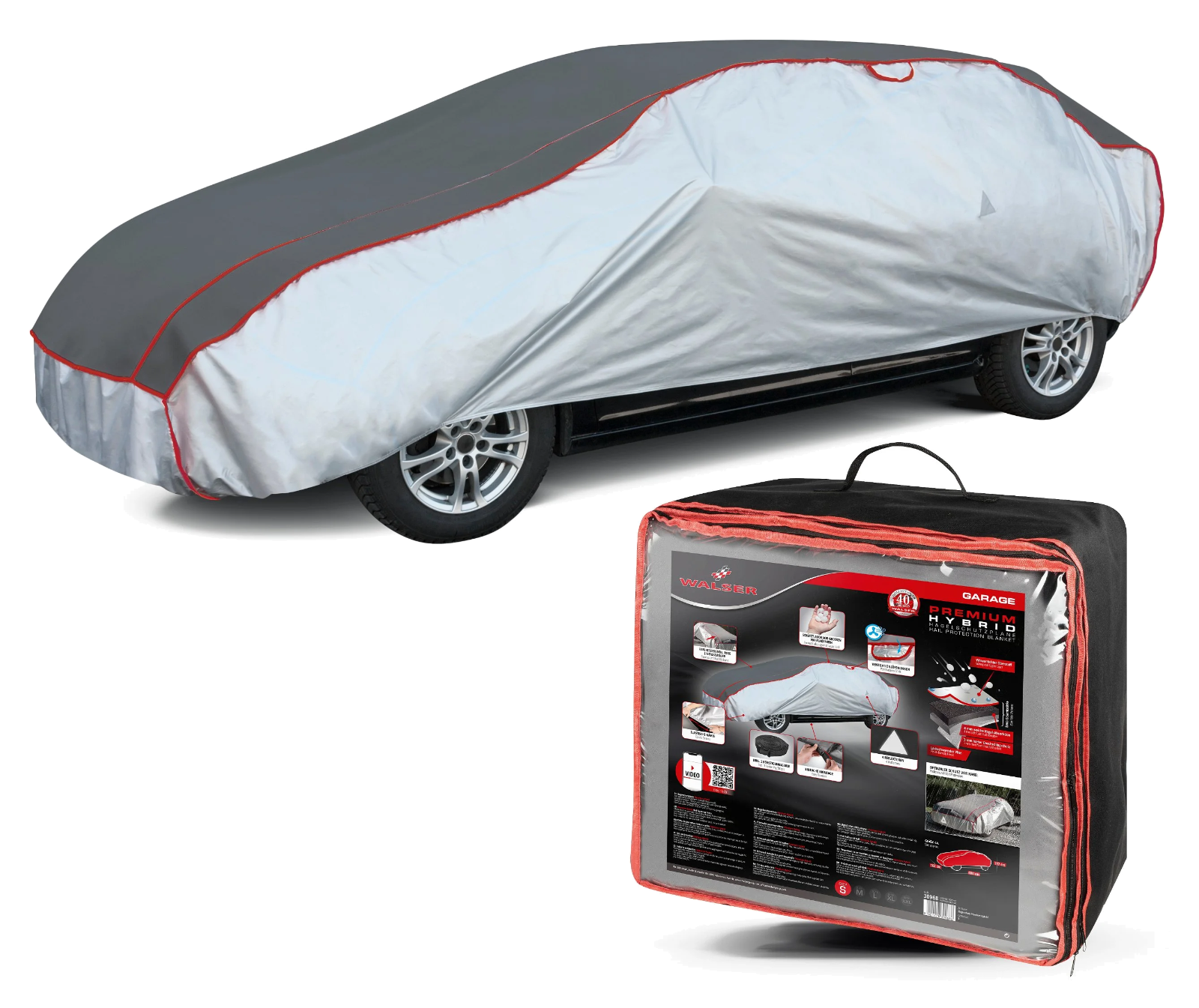 Hagelschutzgarage Premium Hybrid für PKW anthrazit/silber/rot