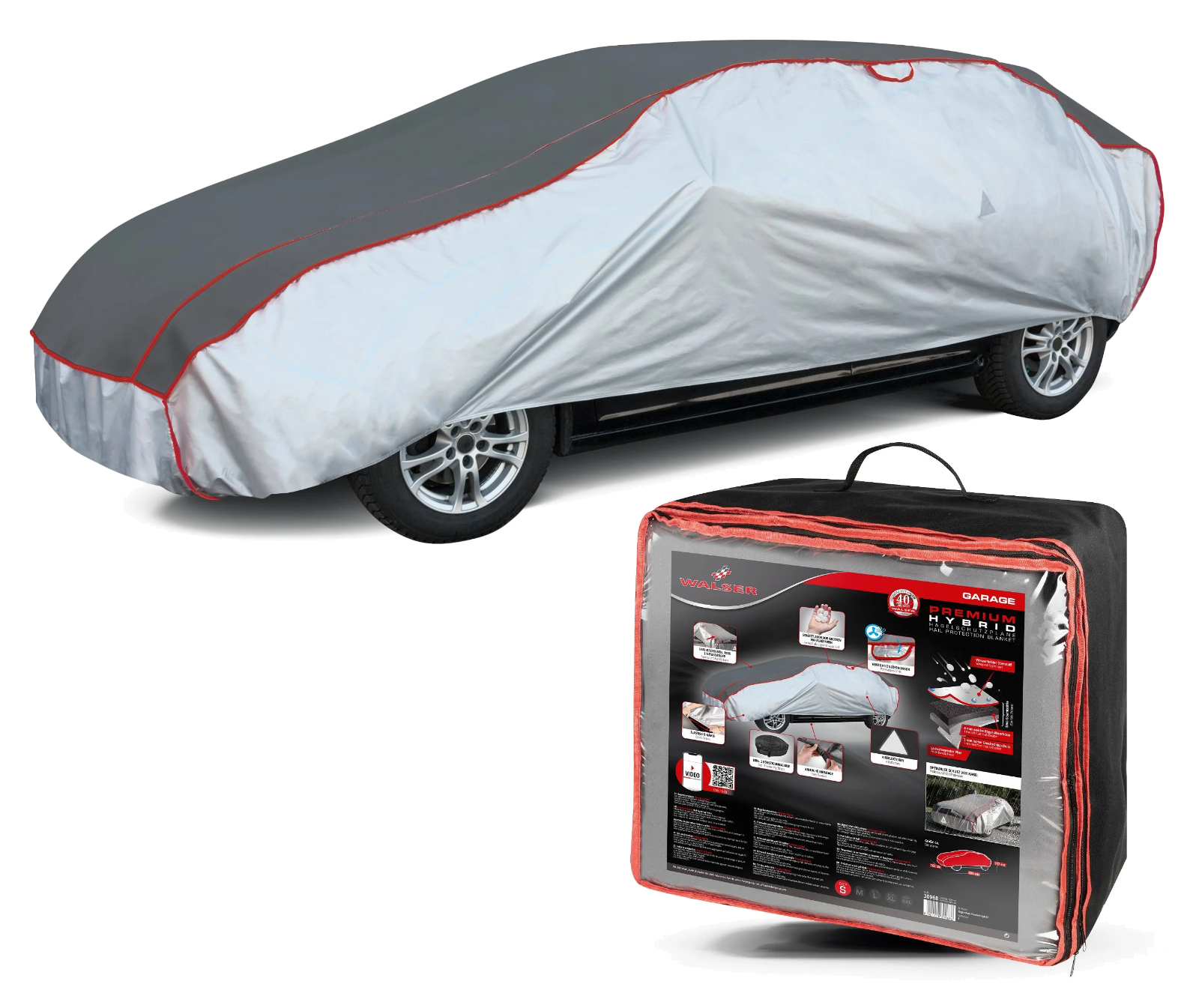 Hagelschutzgarage Premium Hybrid für PKW anthrazit/silber/rot