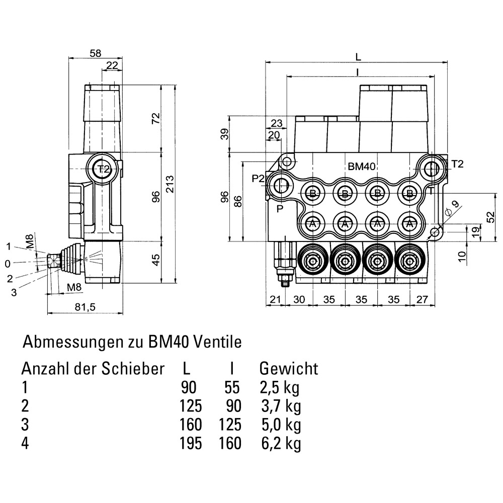 Steuerventil BM40/3 EW DW DW mit Federrückstellung