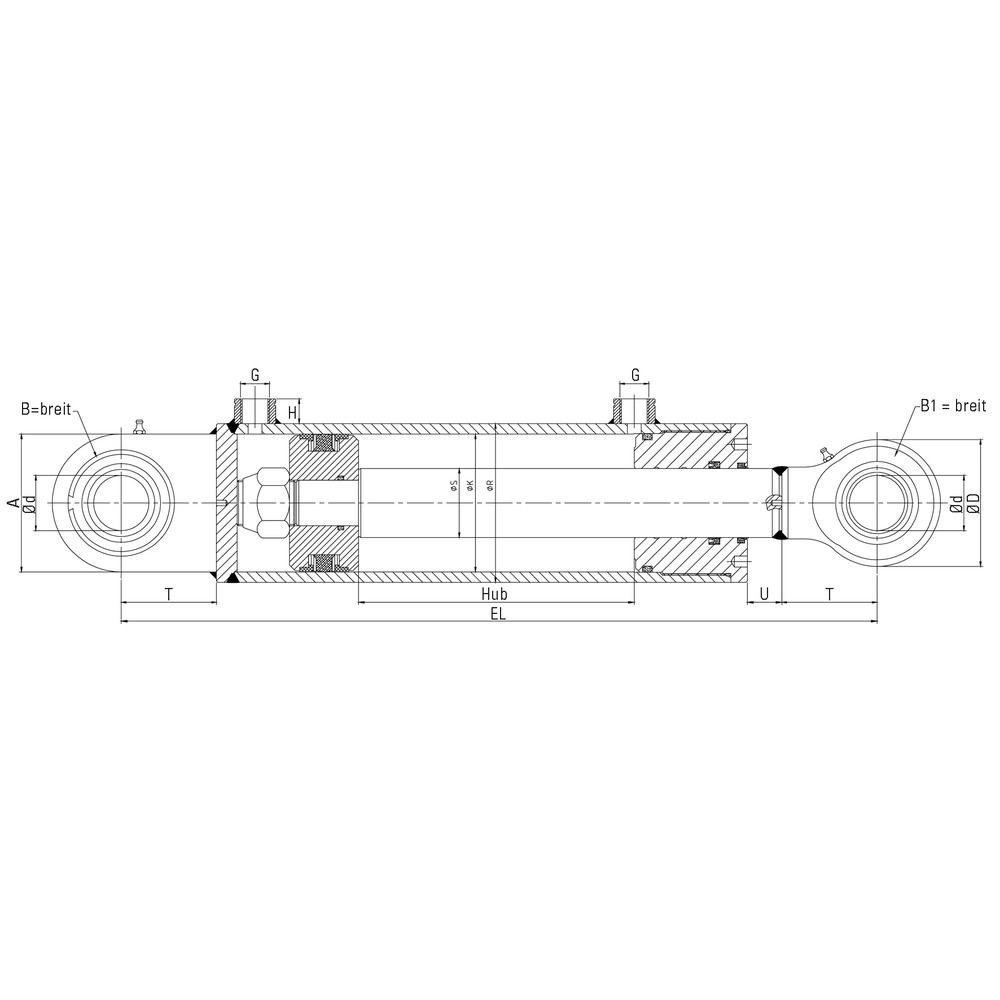 Hydraulikzylinder Kolben-Ø K= 40 mm, Kolbenstange-Ø S = 25 mm