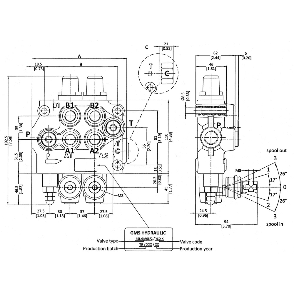 Steuerventil GM08/3 EW DW DW mit Federrückstellung