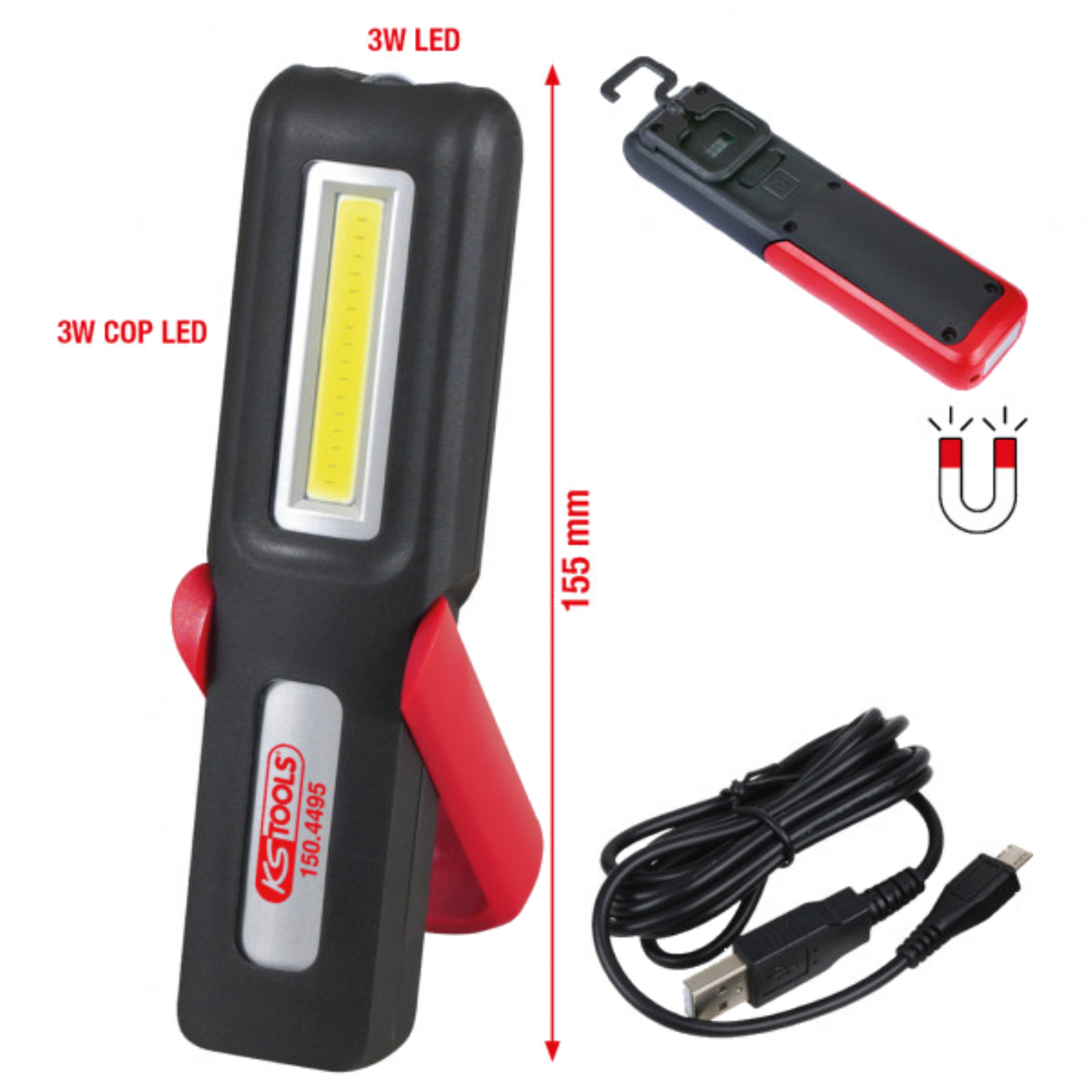 Werkstatt Handlampe mobil 3 W COB LED knickbar
