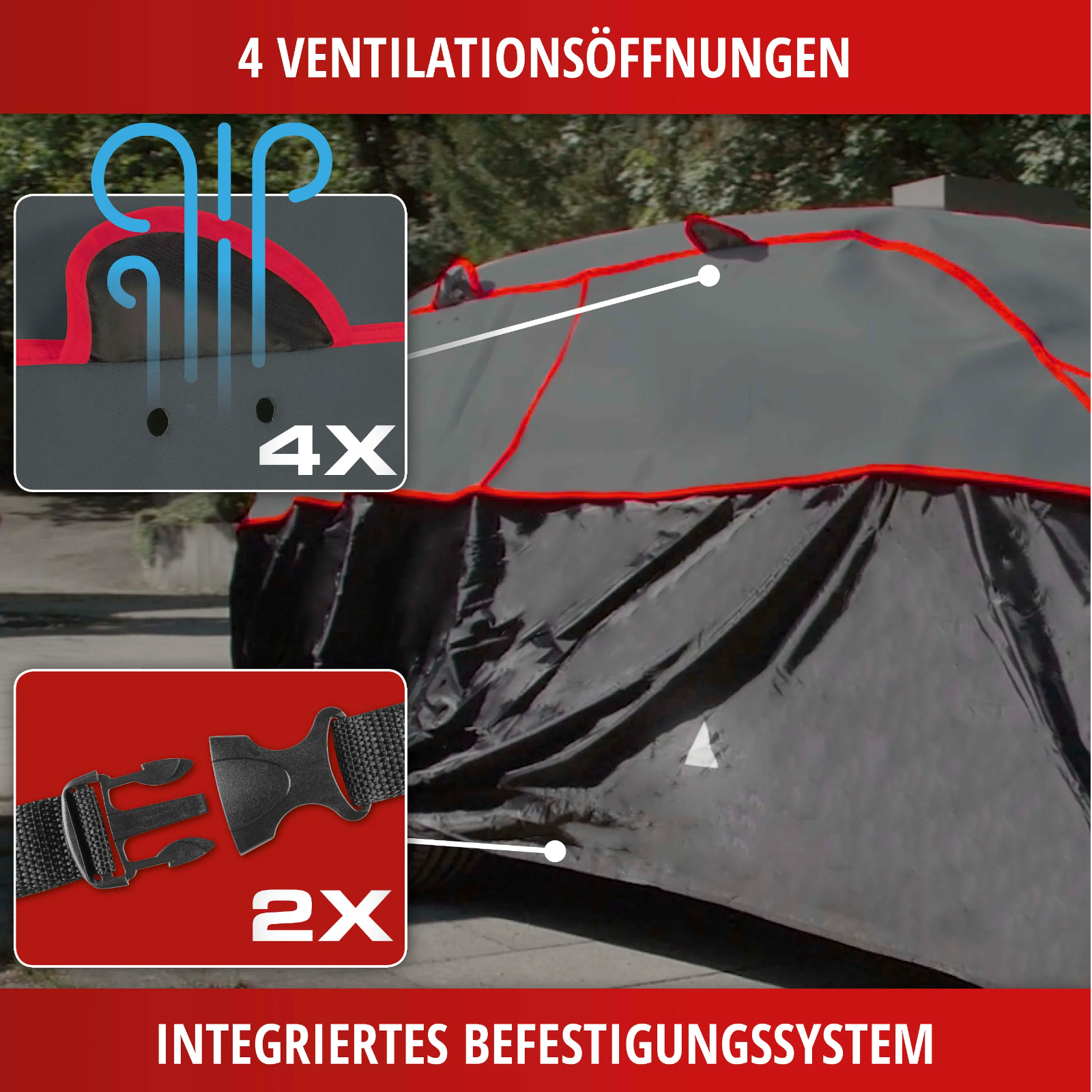 Hagelschutzgarage Premium Hybrid für PKW anthrazit/silber/rot