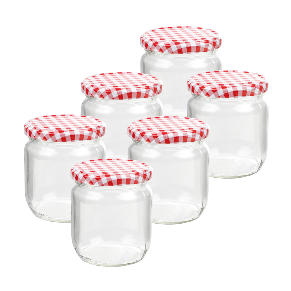 Einmachglas rund 6er Set mit Karo Deckel