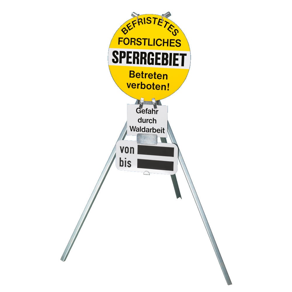 Support d'avertissement, galvanisé, pour 1 panneau rond et 2 panneaux rectangulaires, sans panneaux, pliable