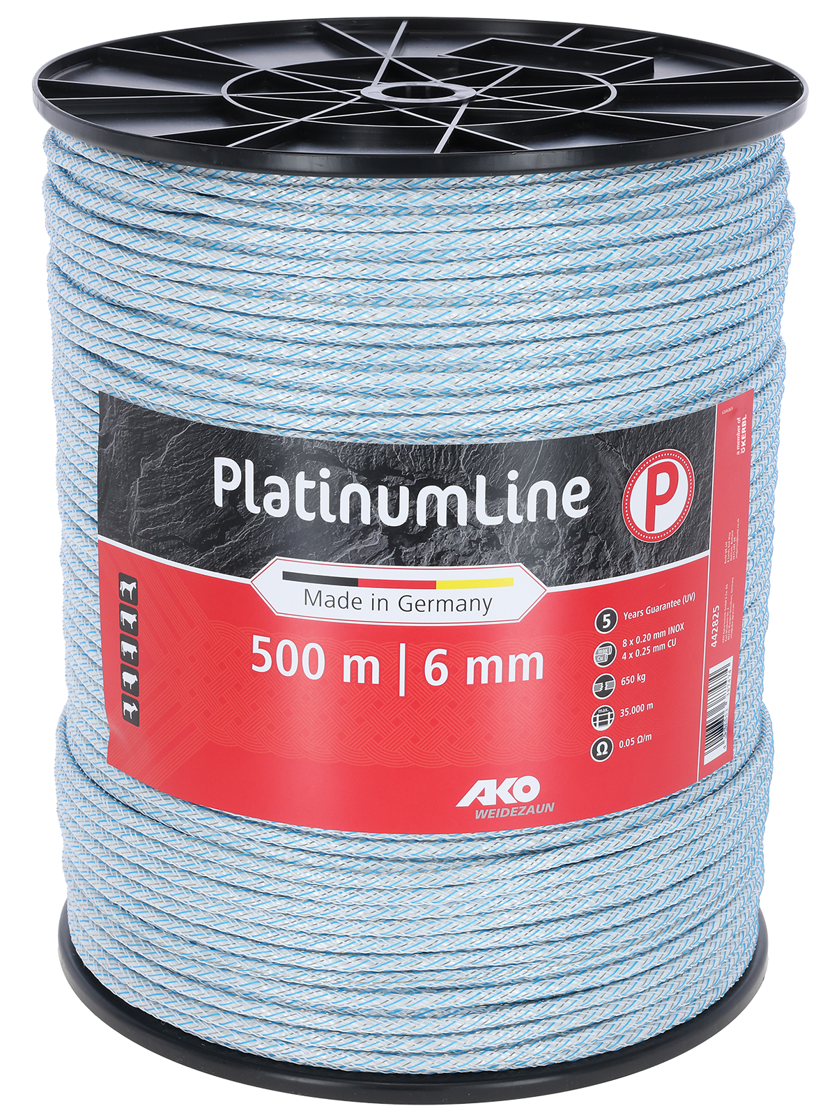 Electric fence rope Platinum white/blue 6mm/500m