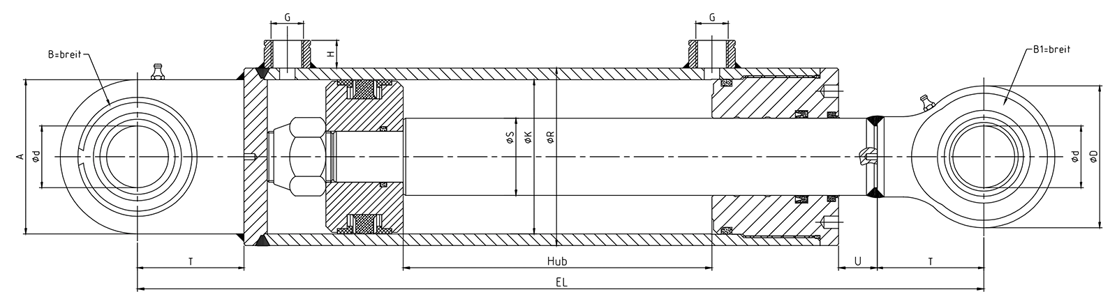 Hydraulikzylinder Kolben-Ø K= 25 mm, Kolbenstange-Ø S = 16 mm